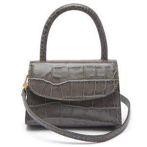 BY FAR Mini Black Croco Embossed Leather